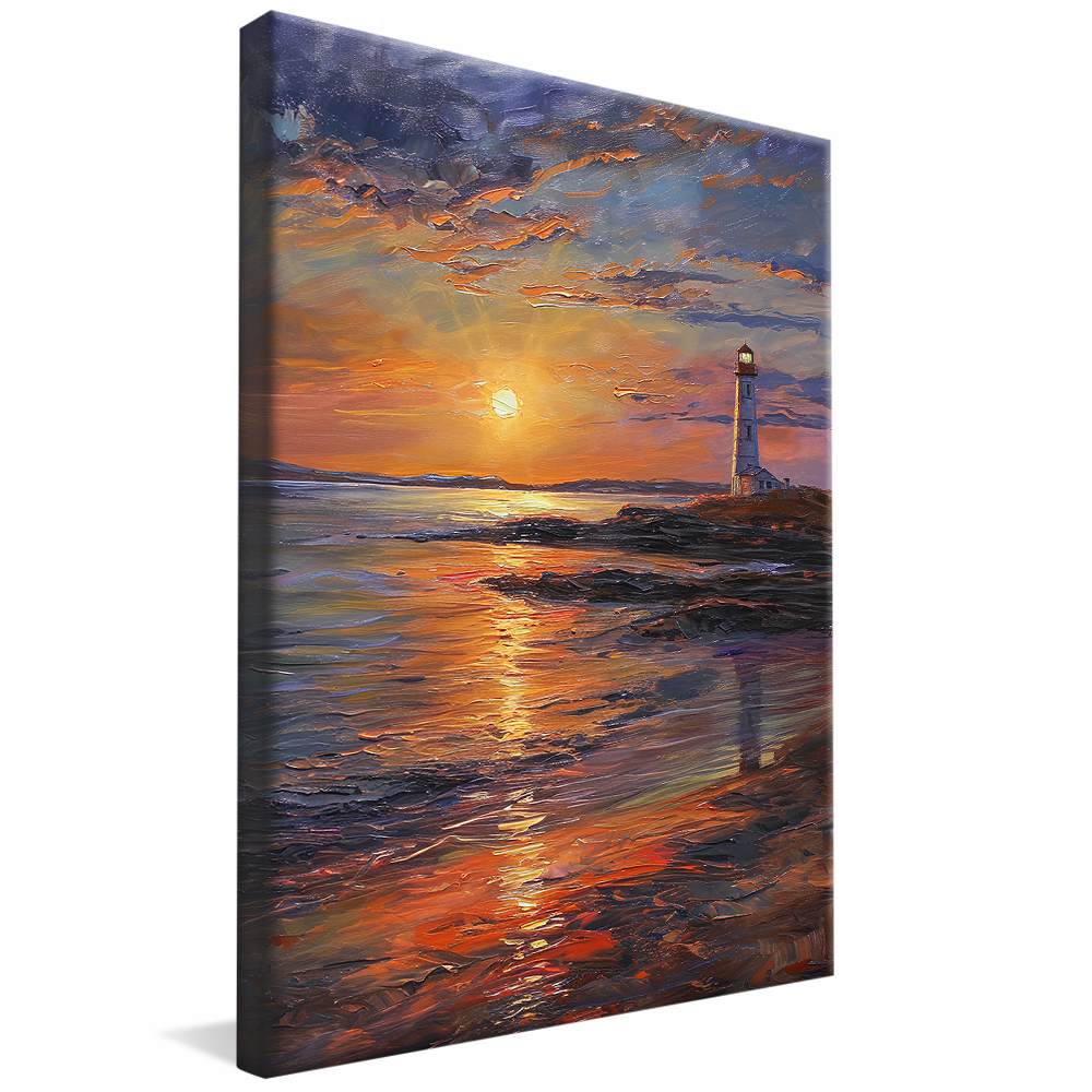 Lighthouse at Sunset Painting V1163 Canvas