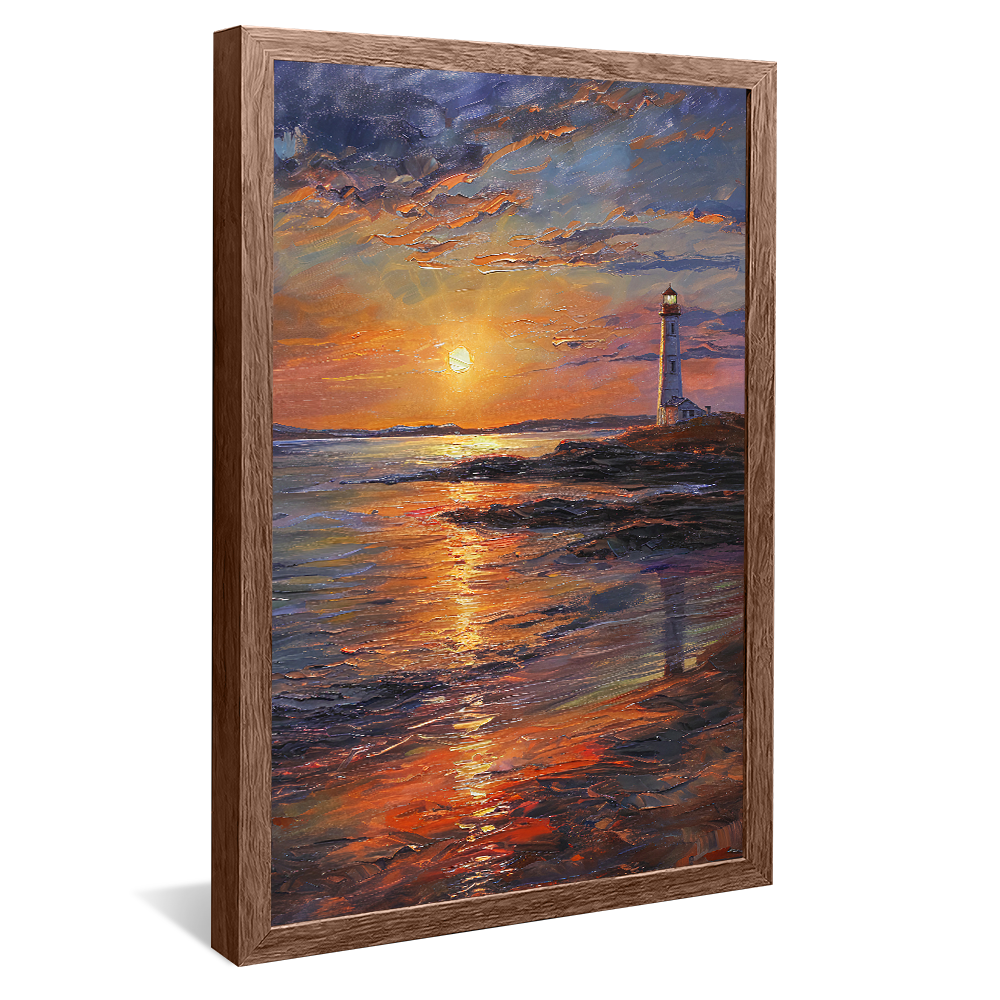 Lighthouse at Sunset Painting V1163 Canvas