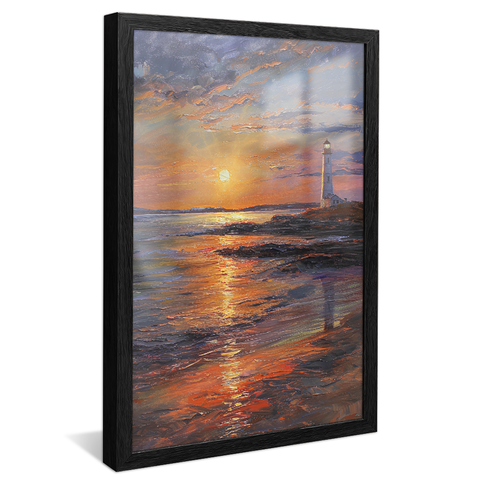 Lighthouse at Sunset Painting V1163 Canvas
