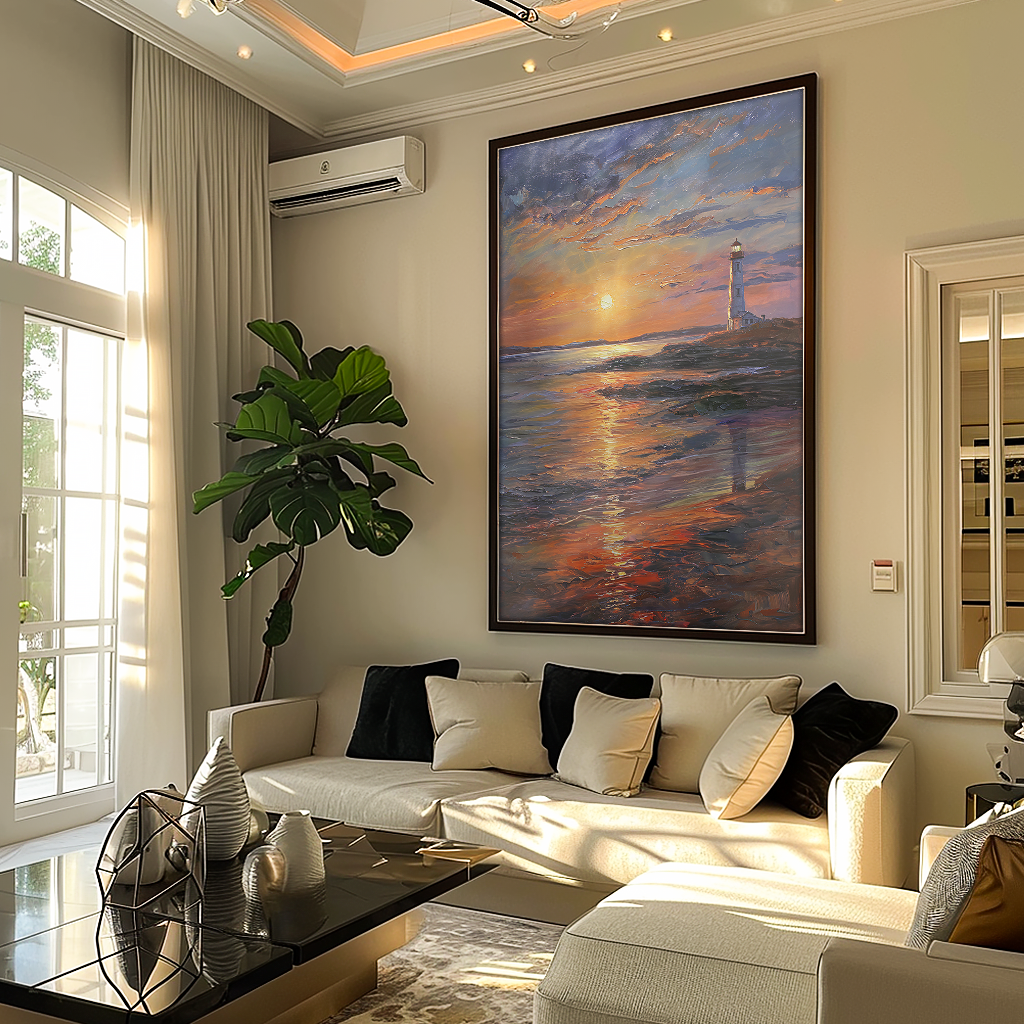 Lighthouse at Sunset Painting V1163 Canvas