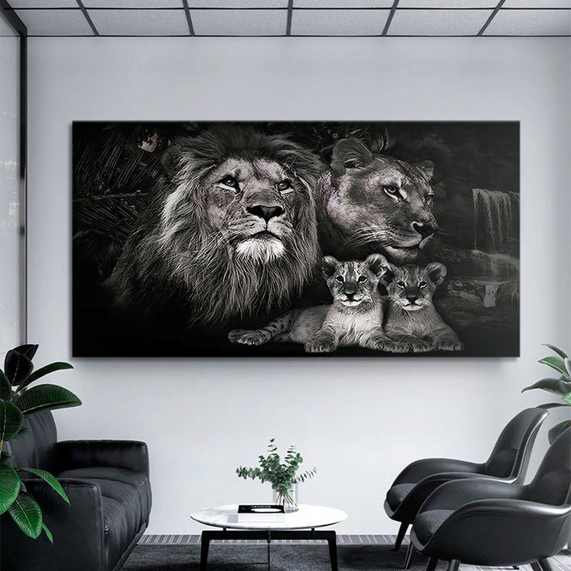 Lion Family Two Puppies Canvas