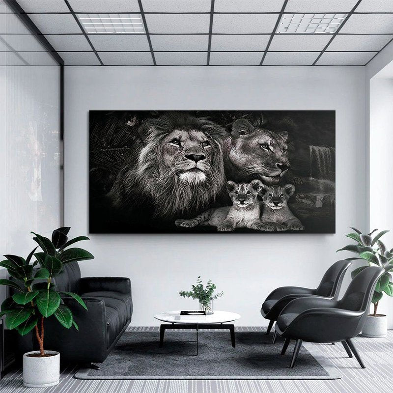 Lion Family Two Puppies Canvas