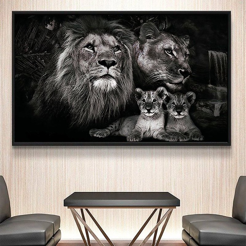 Lion Family Two Puppies Canvas