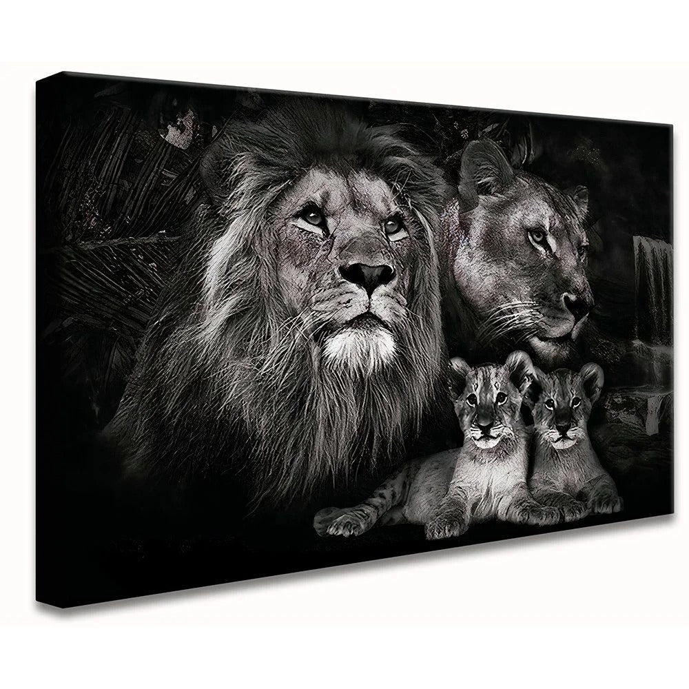 Lion Family with Two Cubs Canvas