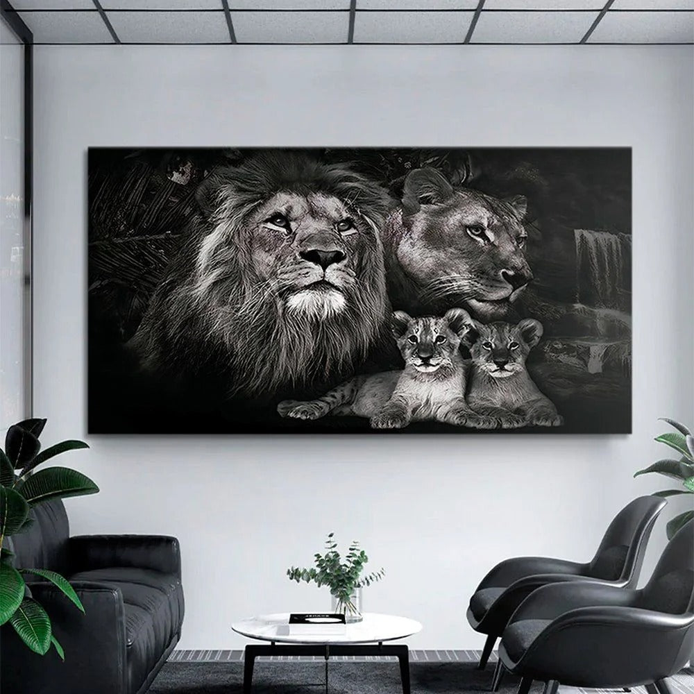 Lion Family with Two Cubs Canvas