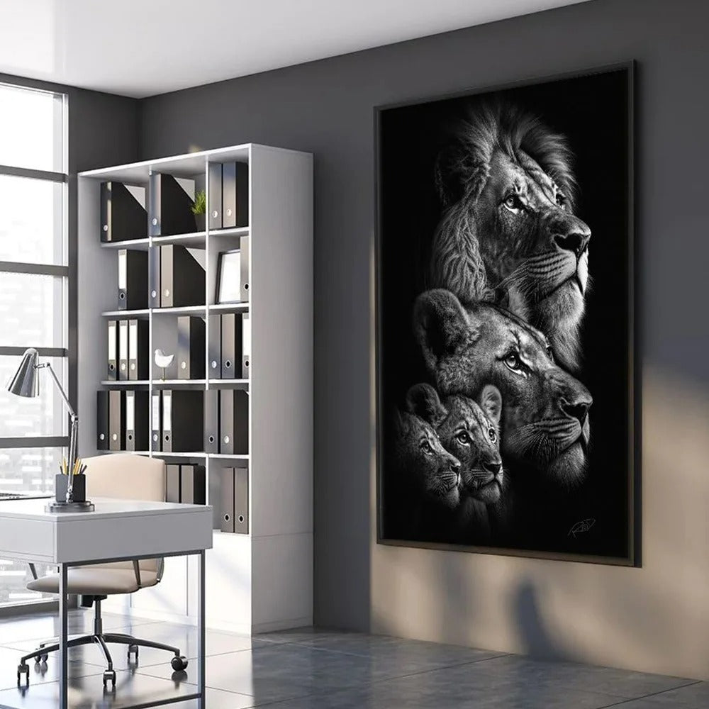 Lion Family with Two Cubs Canvas