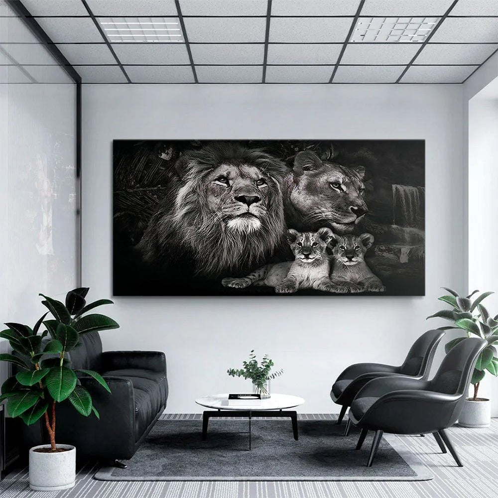 Lion Family with Two Cubs Canvas