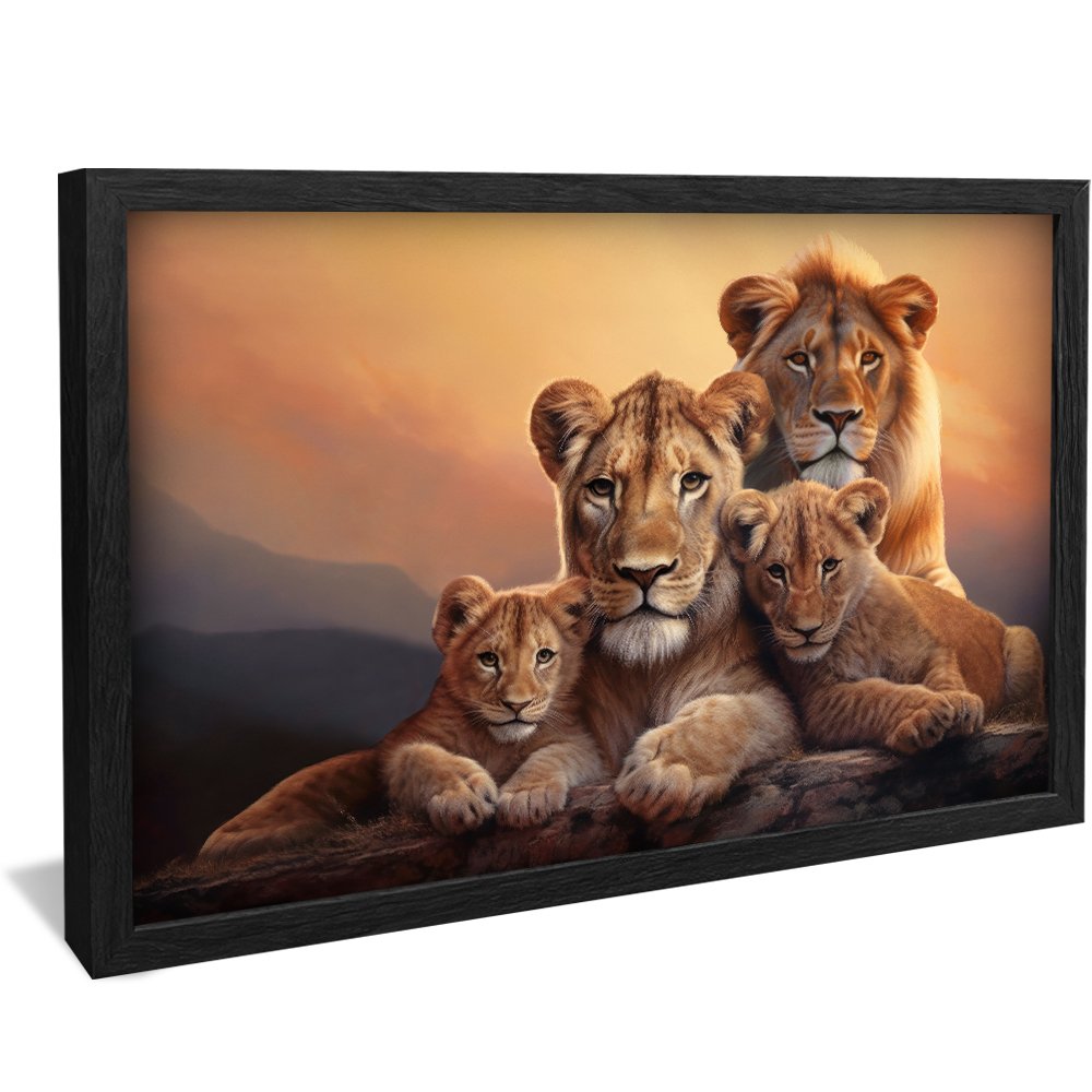 Lion Family with Two Cubs Horizontal Canvas