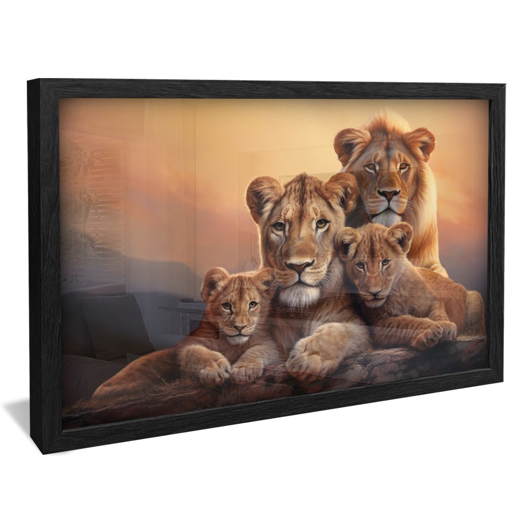 Lion Family with Two Cubs Horizontal Canvas