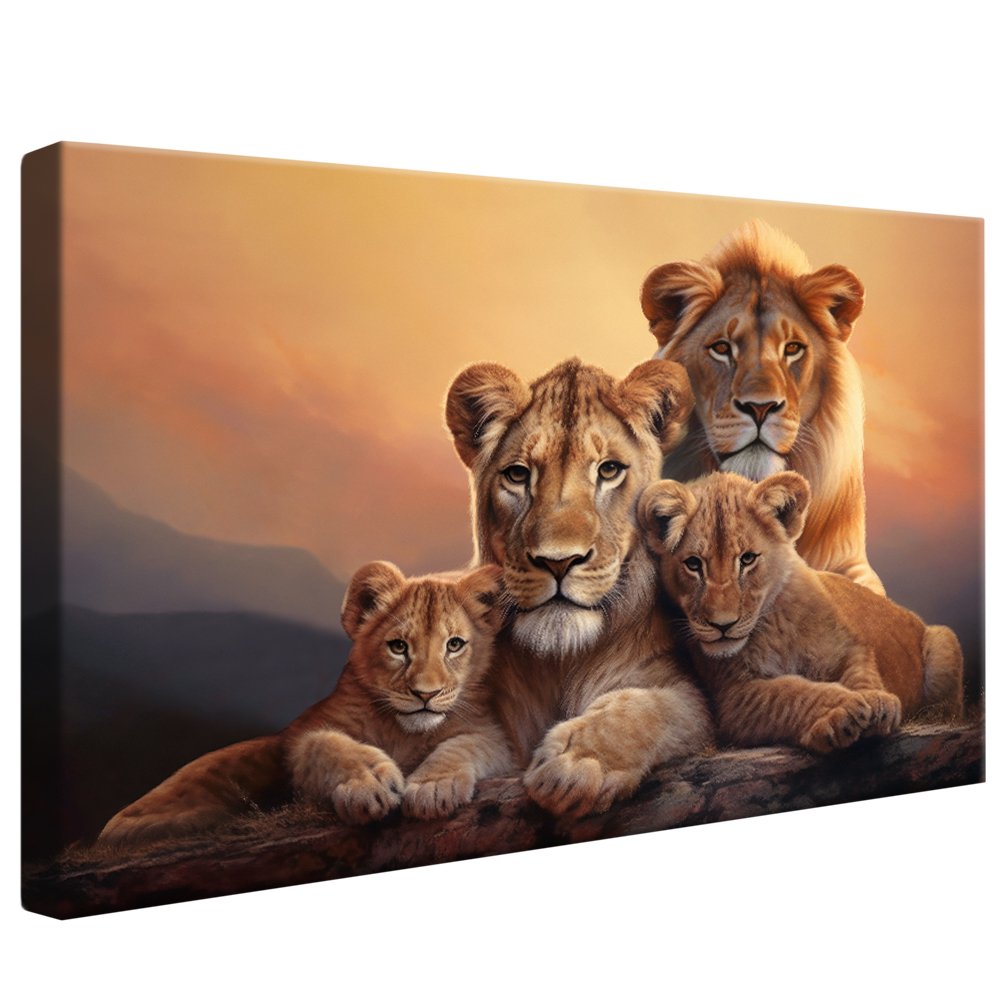 Lion Family with Two Cubs Horizontal Canvas