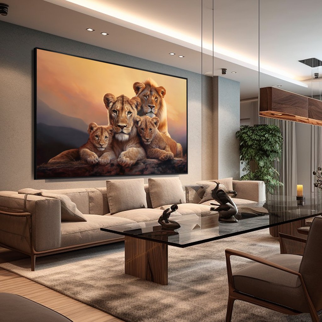 Lion Family with Two Cubs Horizontal Canvas