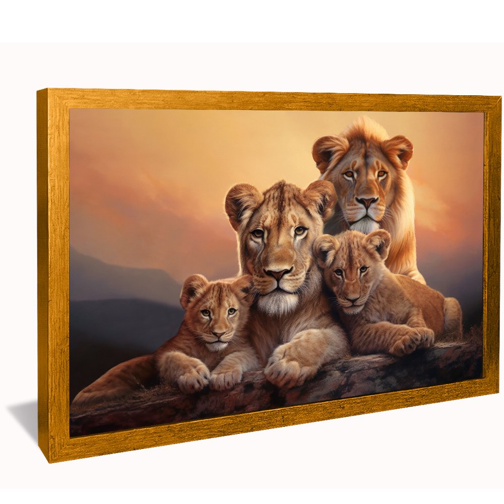 Lion Family with Two Cubs Horizontal Canvas