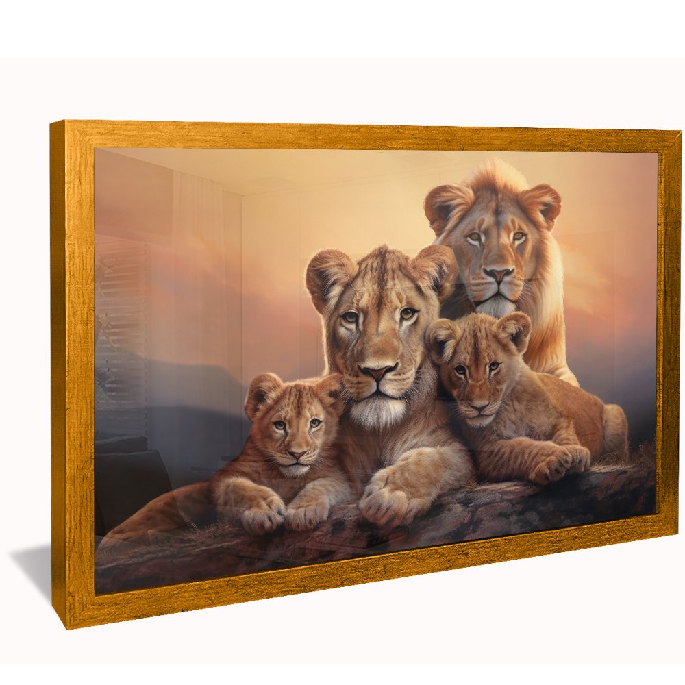 Lion Family with Two Cubs Horizontal Canvas