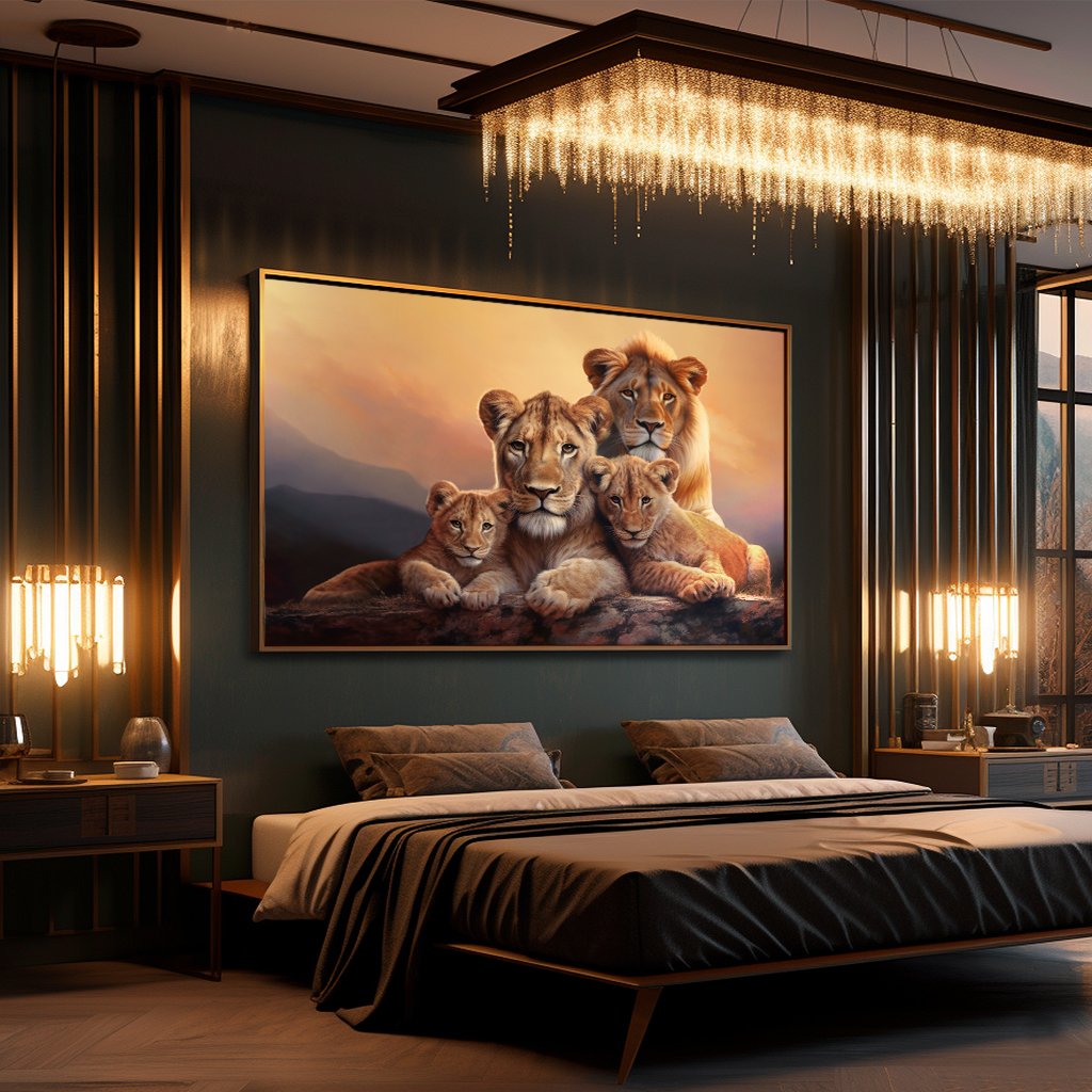 Lion Family with Two Cubs Horizontal Canvas