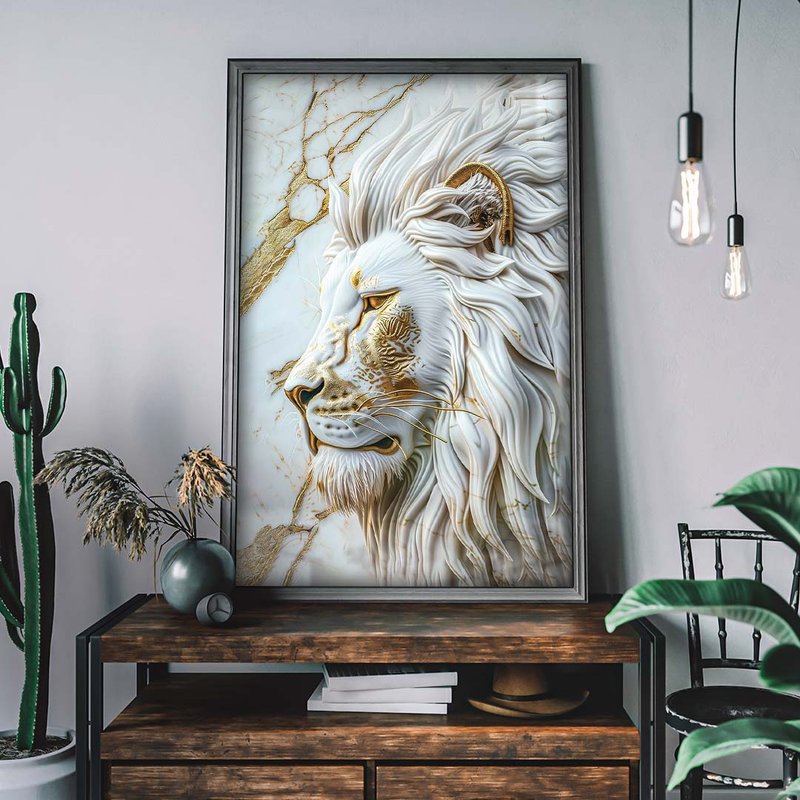 Lion and Marble White V1856 Canvas