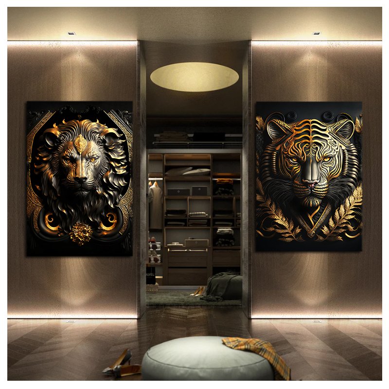 Lion and Tiger 3d Kit with 2 Tables Canvas