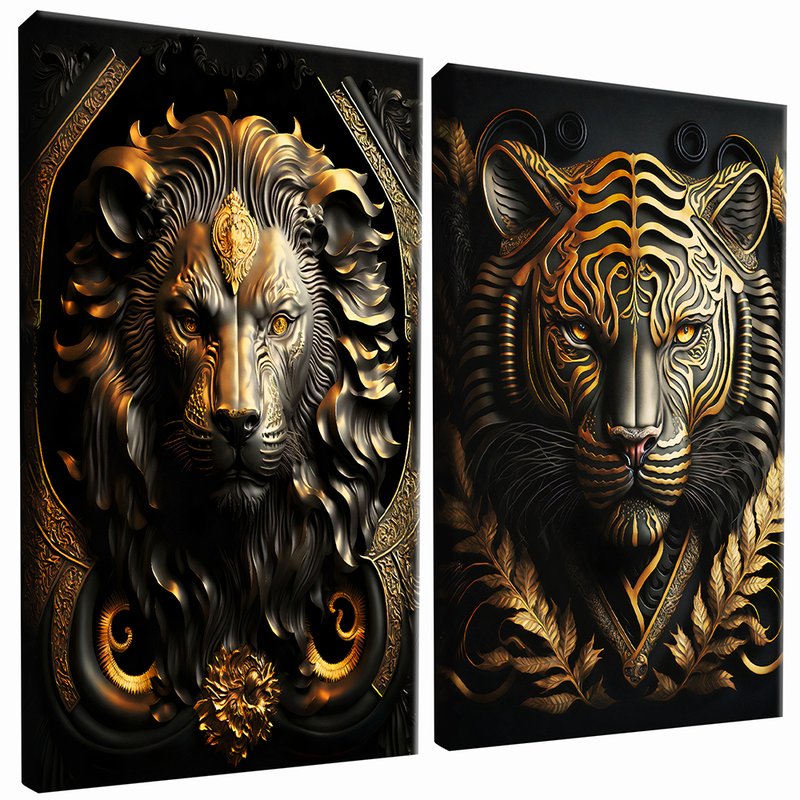 Lion and Tiger 3d Kit with 2 Tables Canvas