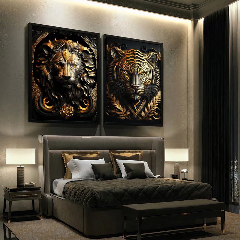 Lion and Tiger 3d Kit with 2 Tables Canvas