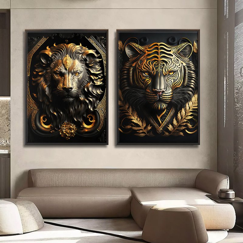 Lion and Tiger 3d Kit with 2 Tables Canvas