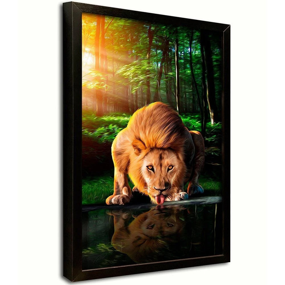 Lion drink water Canvas