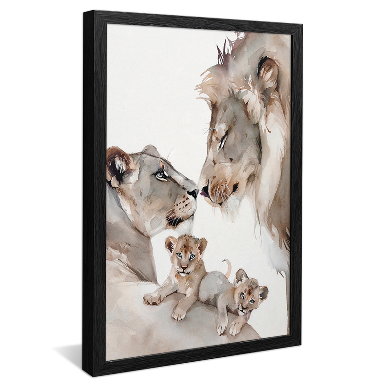 Lions Family Two Puppies Clean Painting Canvas