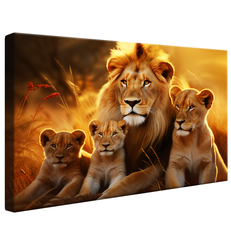 Lions Family Two Puppies V834 Canvas