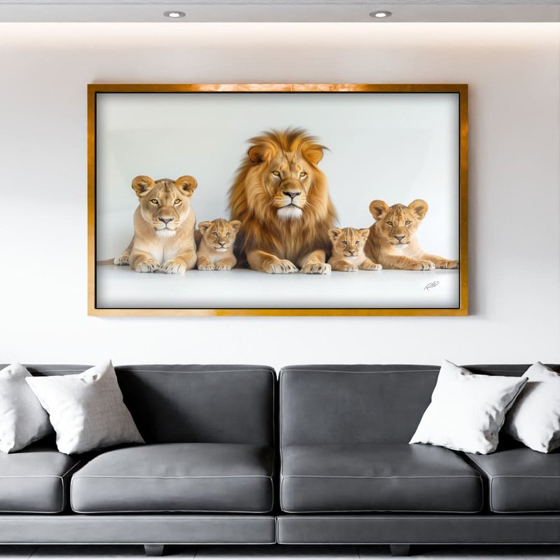 Lions and 3 Puppies V1804 Canvas