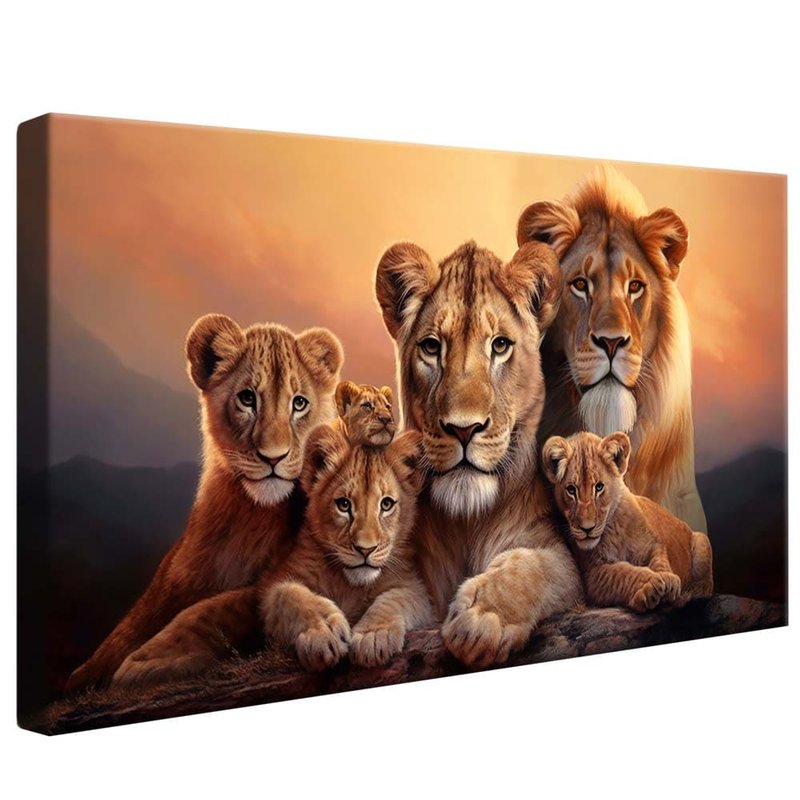 Lions and 4 Puppies V1741 Canvas