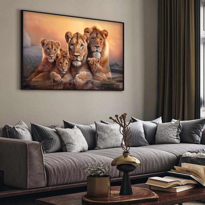 Lions and 4 Puppies V1741 Canvas