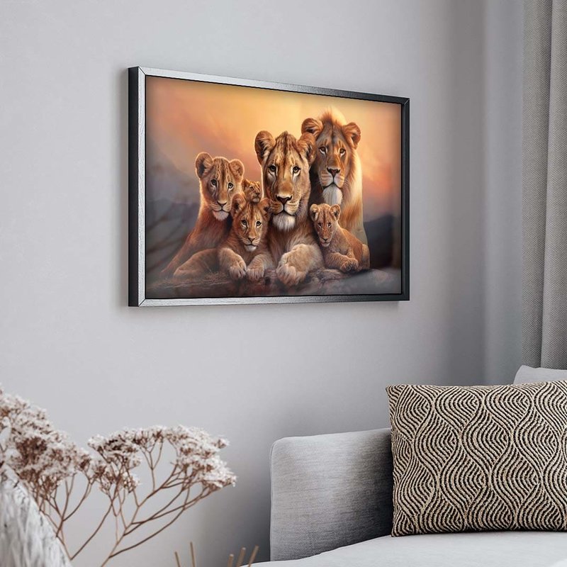 Lions and 4 Puppies V1741 Canvas