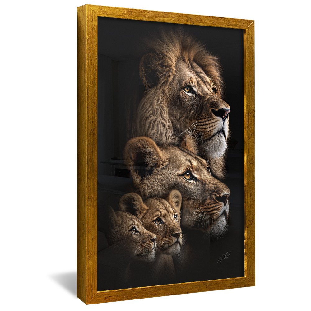 Lion with Two Cubs Full Color Canvas