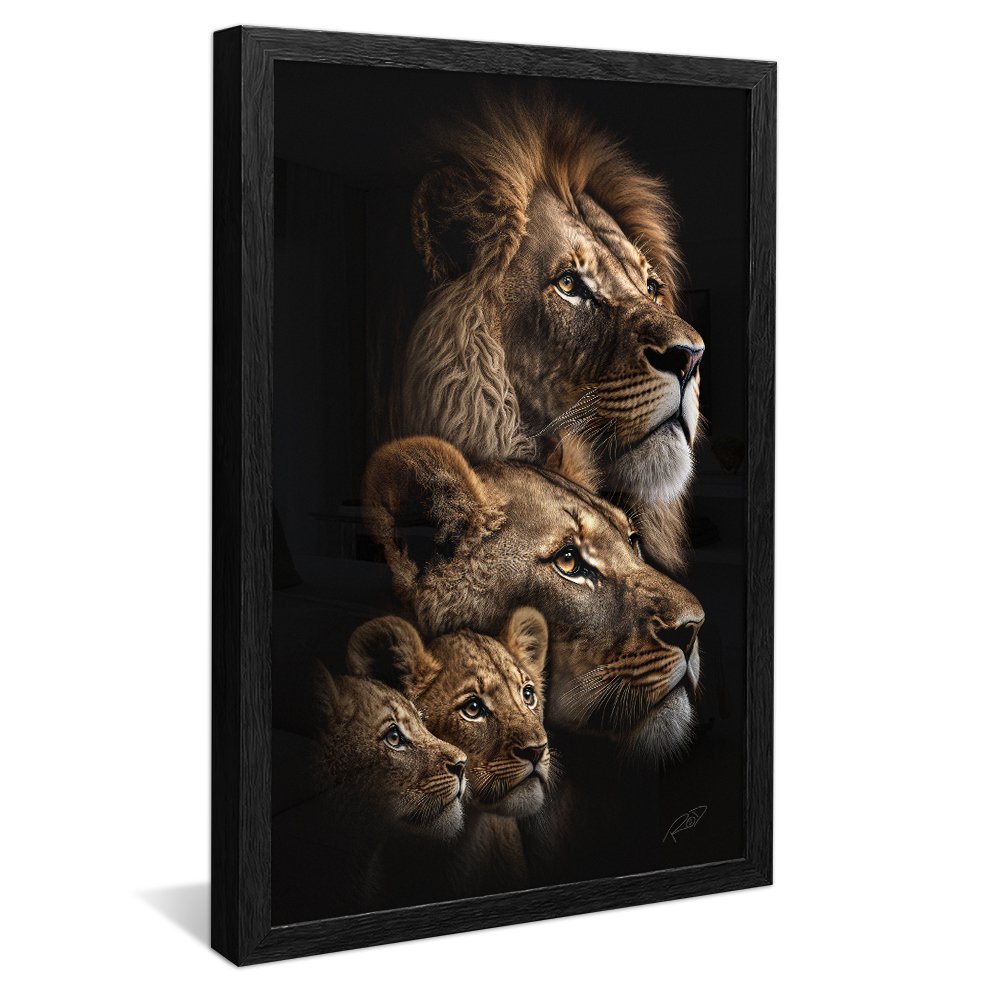 Lion with Two Cubs Full Color Canvas