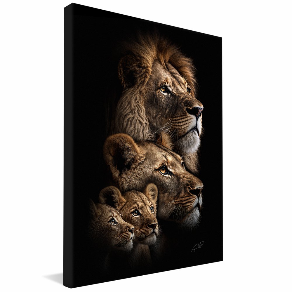 Lion with Two Cubs Full Color Canvas