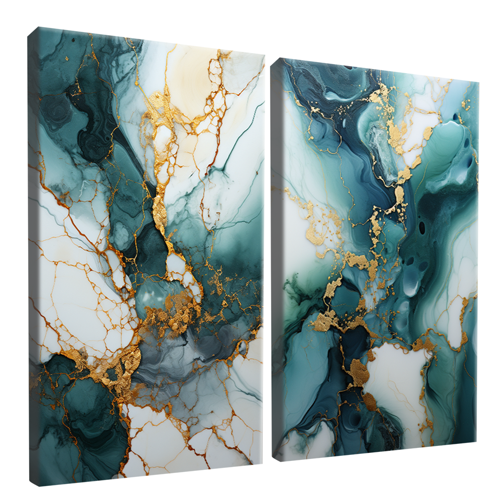 Luxu Green Abstract V755 Set of 2 Canvas