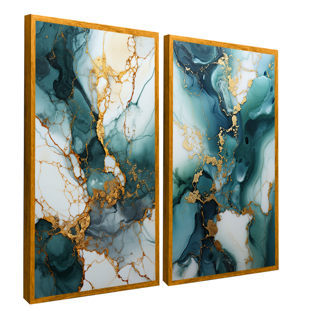 Luxu Green Abstract V755 Set of 2 Canvas