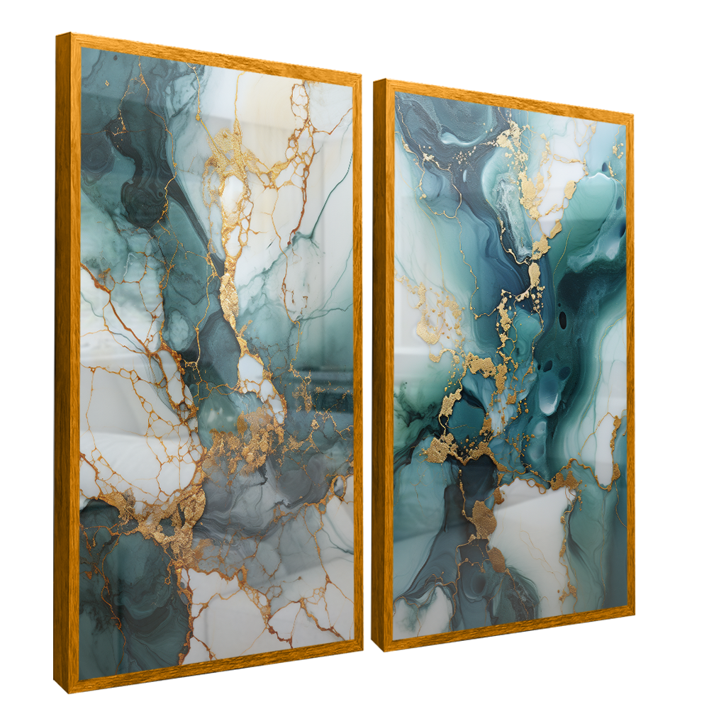 Luxu Green Abstract V755 Set of 2 Canvas