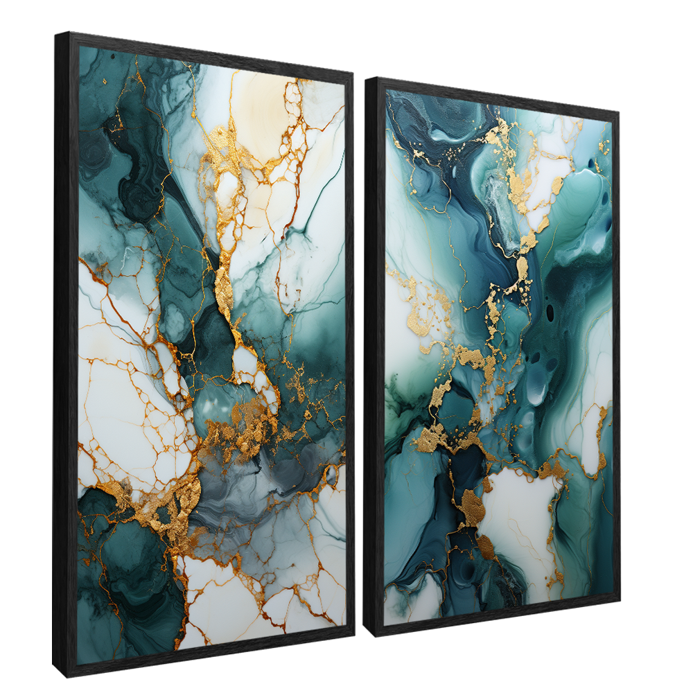 Luxu Green Abstract V755 Set of 2 Canvas