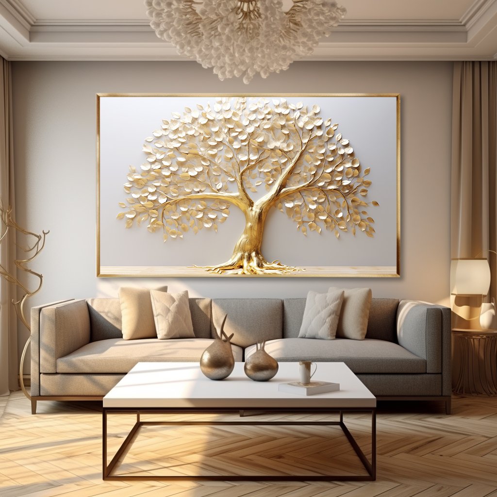 Luxury Gold Tree with Leaves Canvas