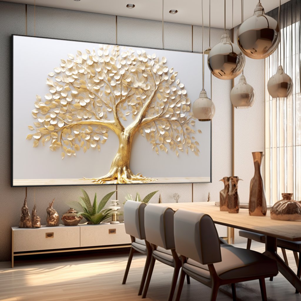 Luxury Gold Tree with Leaves Canvas