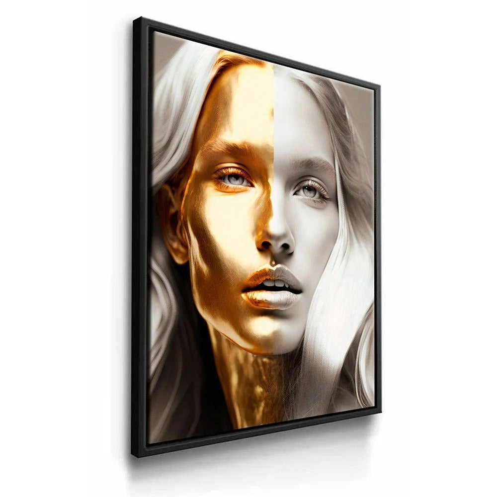 Luxury Woman in Gold and White Canvas