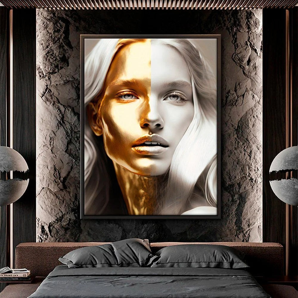 Luxury Woman in Gold and White Canvas