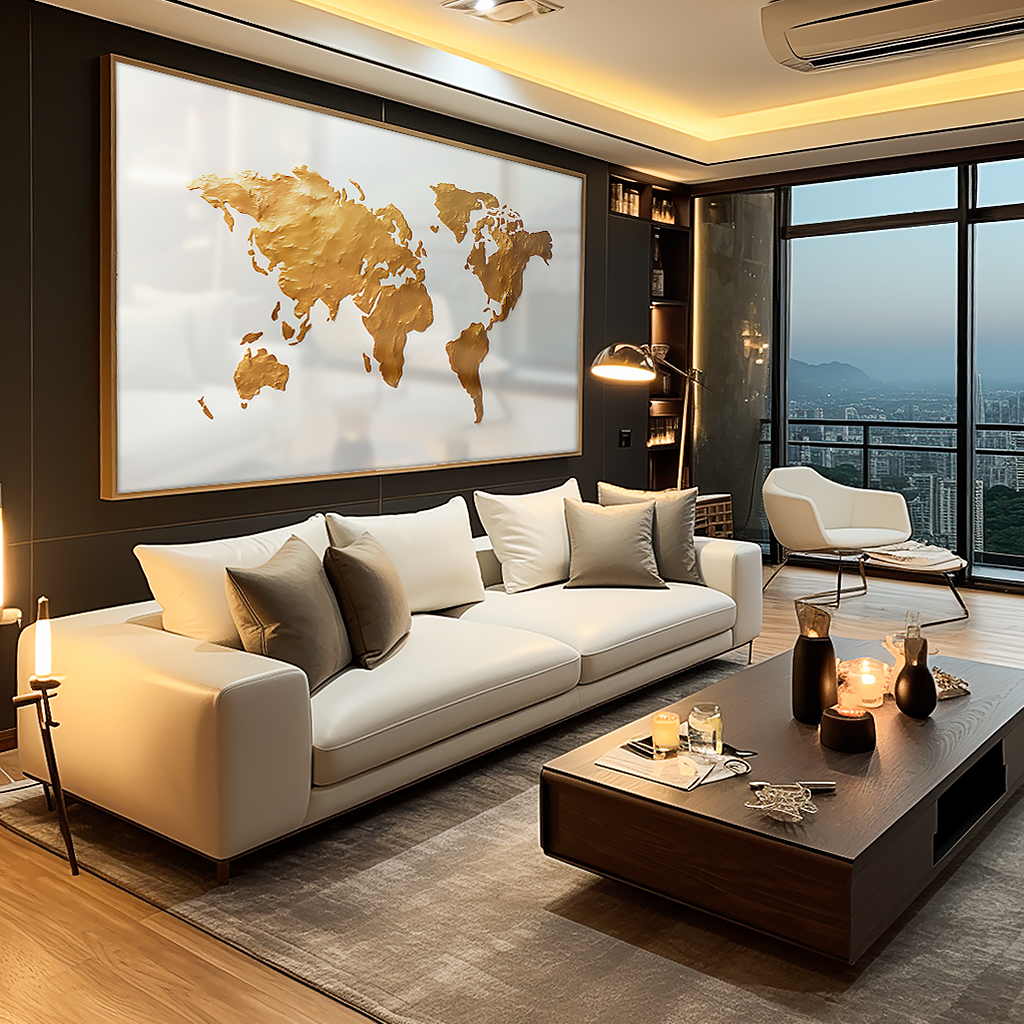 Map of the Earth White V799 Canvas