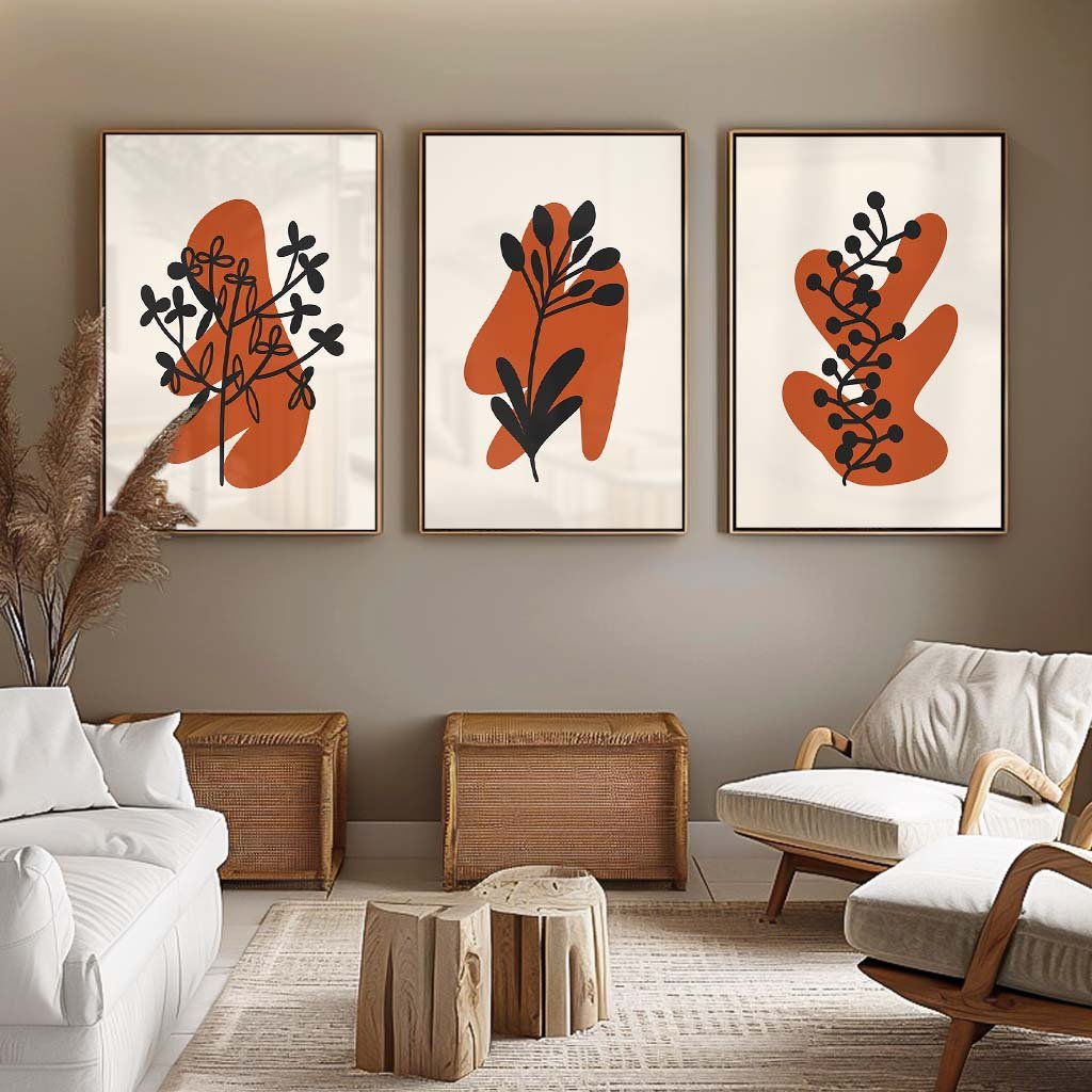 Minimalist Orange Floral Trio V1649 Canvas