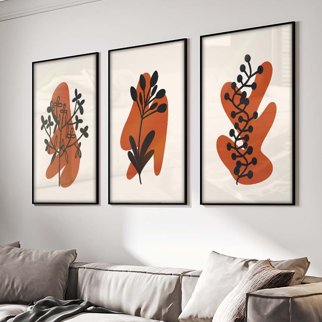 Minimalist Orange Floral Trio V1649 Canvas