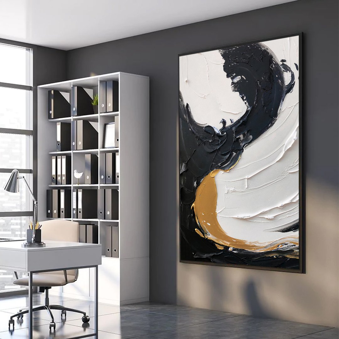 Modern Minimalist Black and Gold Abstract Canvas