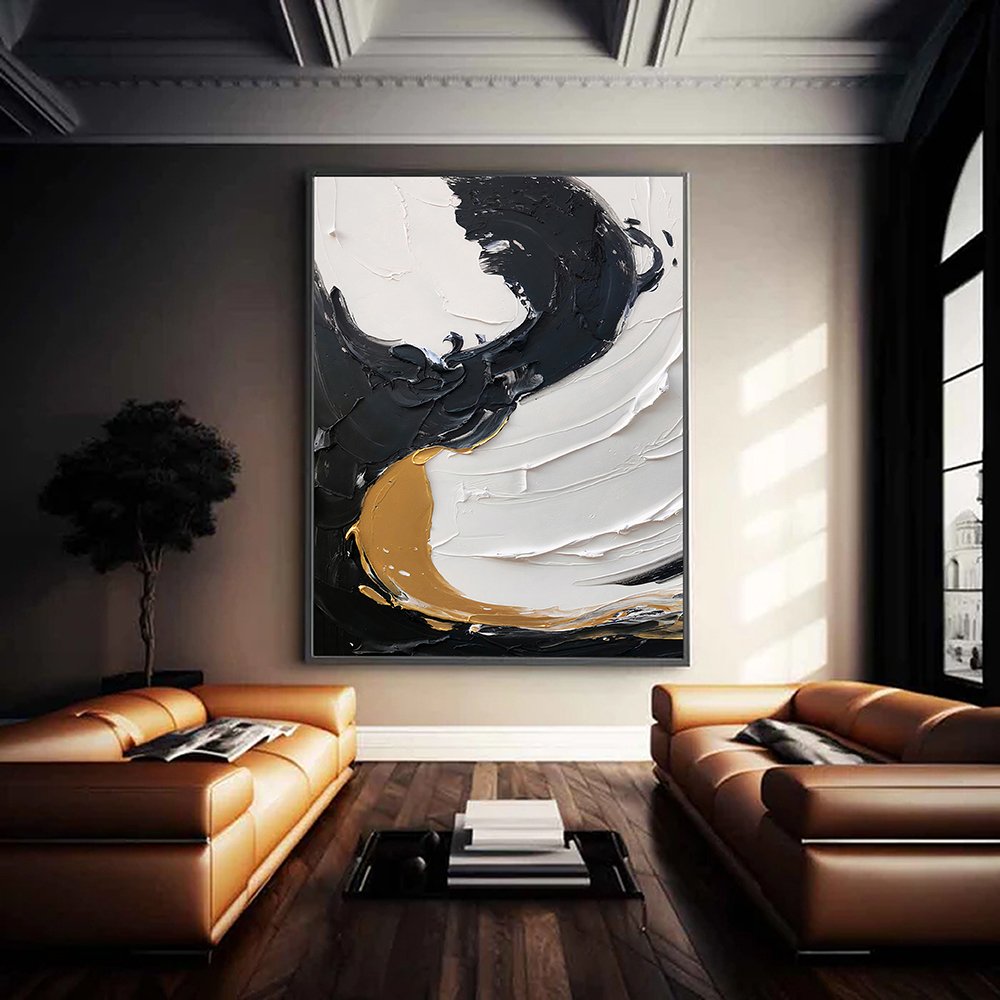 Modern Minimalist Black and Gold Abstract Canvas