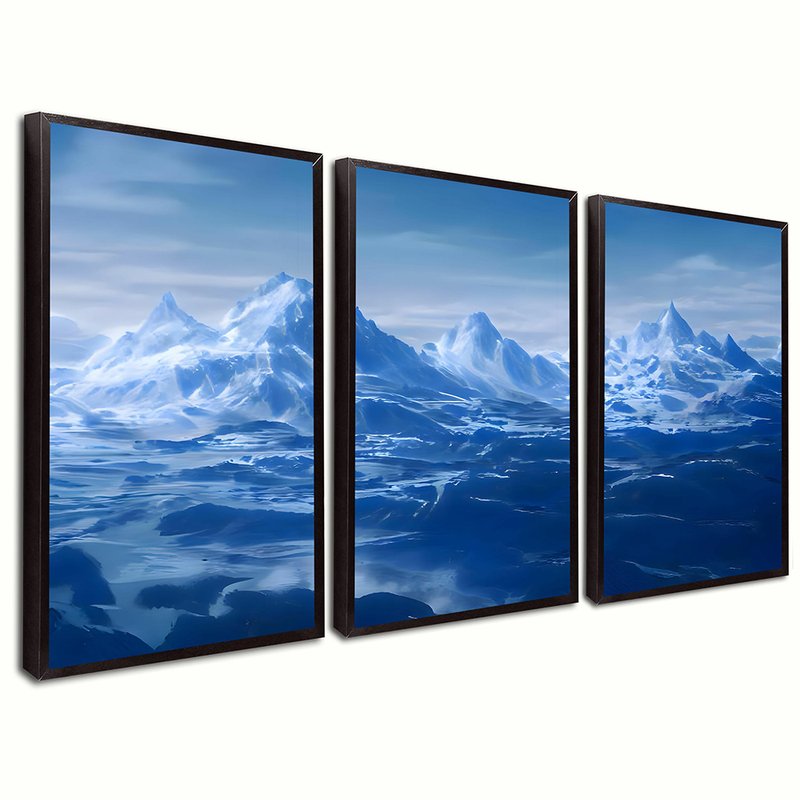 Navy Mountains 3 Screens Canvas