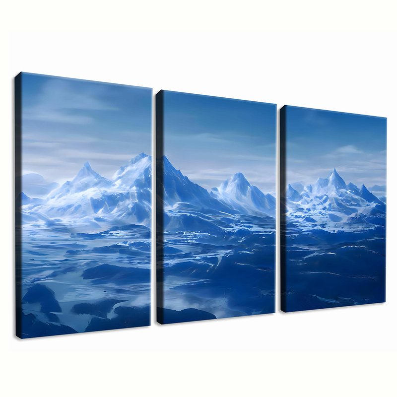 Navy Mountains 3 Screens Canvas