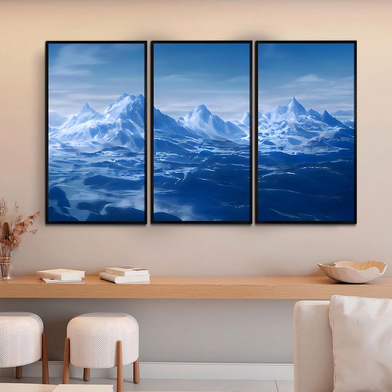 Navy Mountains 3 Screens Canvas