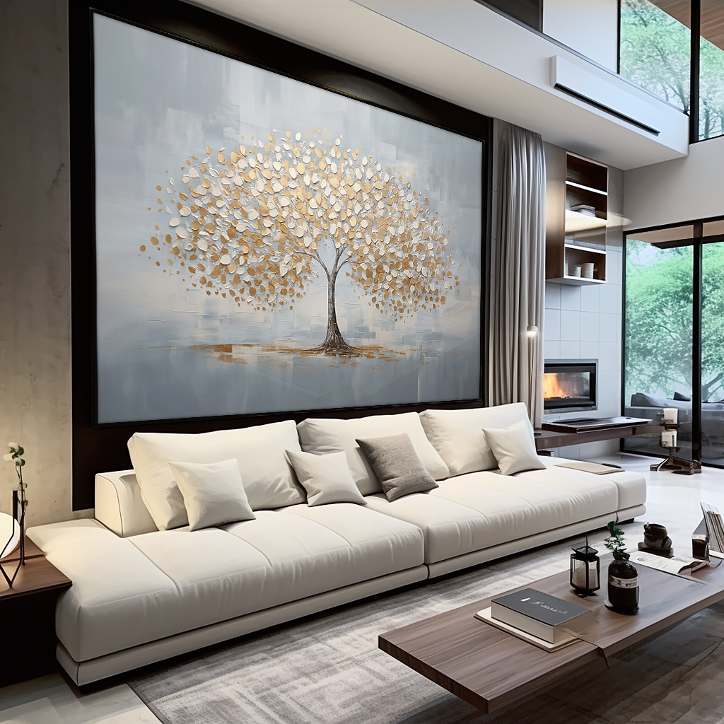 Paint Drips Golden Tree V776 Canvas